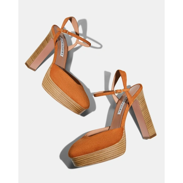 Aquazzura Amira Plateau 110 in Burnt Sienna, view 3 | Platform Heels