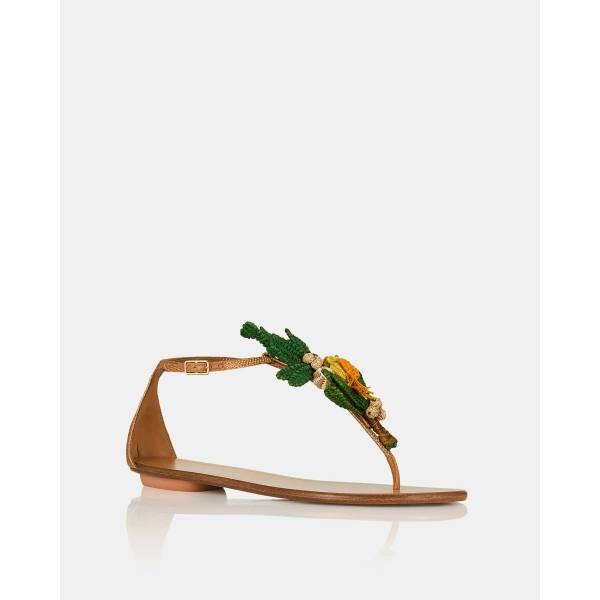 Aquazzura Birdsong Sandal Flat in Cognac, view 2 | Sandals