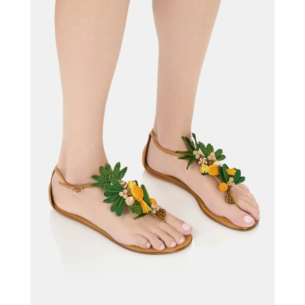 Aquazzura Birdsong Sandal Flat in Cognac, view 4 | Sandals