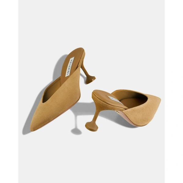 Aquazzura Bisous Mule Pump 65 in Camel, view 3 | Mules