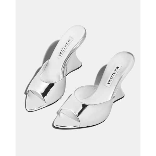 Aquazzura Bisous Wedge 95 in Silver, view 3 | Wedges