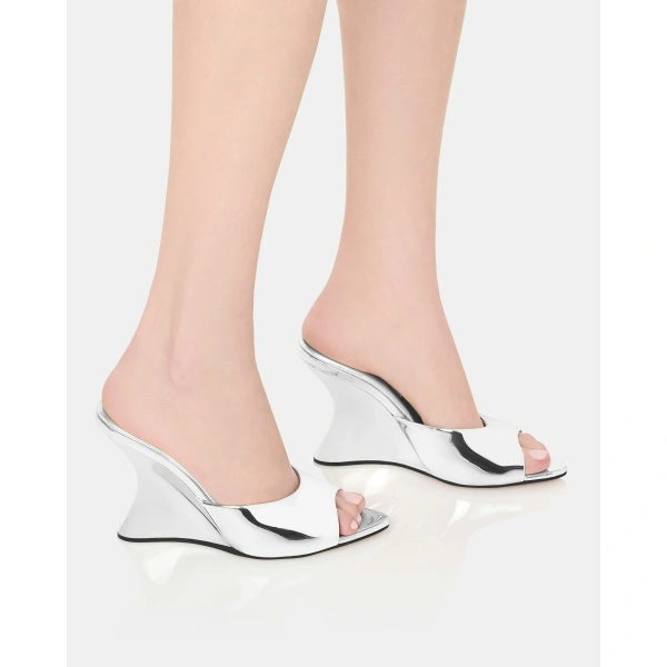 Aquazzura Bisous Wedge 95 in Silver, view 5 | Wedges
