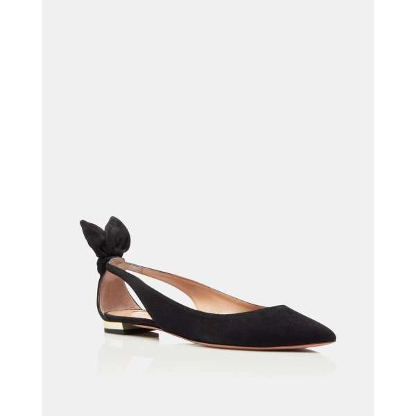 Aquazzura Bow Tie Ballet in Black Suede, view 2 | Ballet Flats