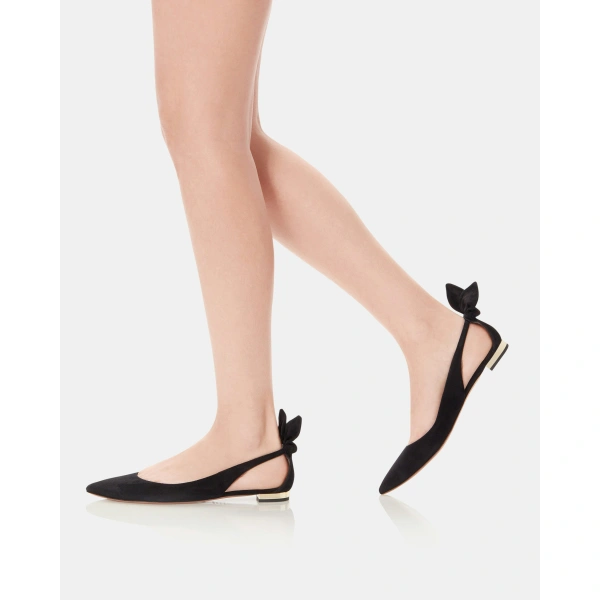 Aquazzura Bow Tie Ballet in Black Suede, view 5 | Ballet Flats
