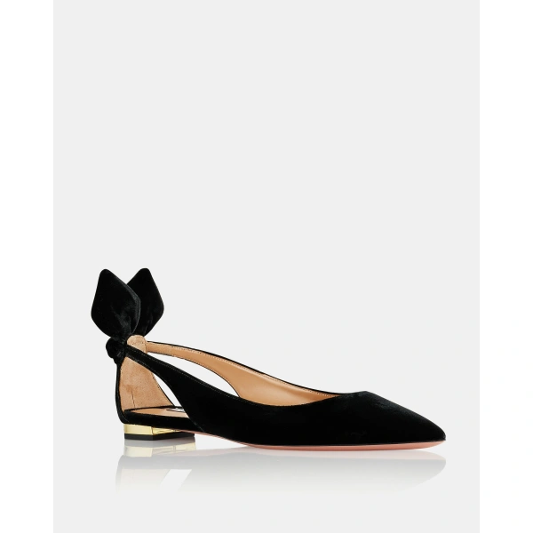 Aquazzura Bow Tie Ballet in Black Velvet, view 2 | Ballet Flats
