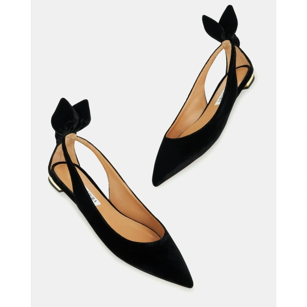 Aquazzura Bow Tie Ballet in Black Velvet, view 3 | Ballet Flats