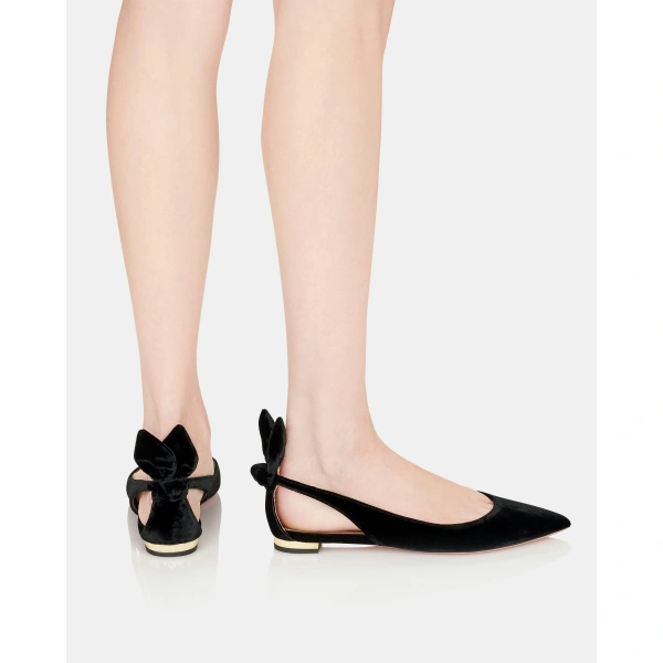 Aquazzura Bow Tie Ballet in Black Velvet, view 5 | Ballet Flats