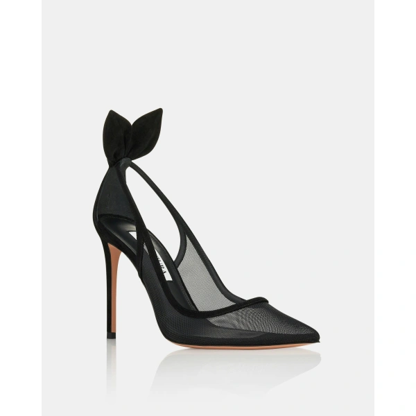 Aquazzura Bow Tie Mesh Pump 105 in Black, view 2 | Slingbacks