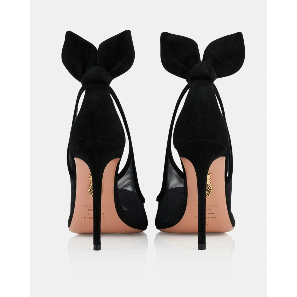 Aquazzura Bow Tie Mesh Pump 105 in Black, view 4 | Slingbacks
