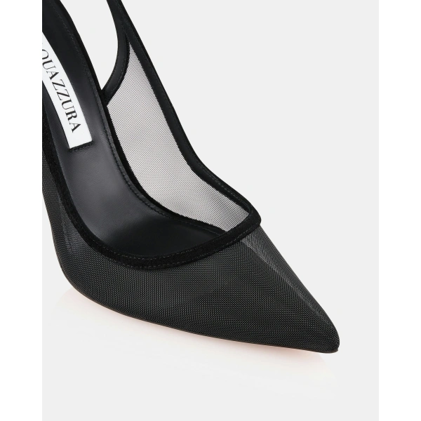 Aquazzura Bow Tie Mesh Pump 105 in Black, view 6 | Slingbacks