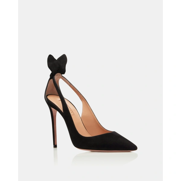Aquazzura Bow Tie Pump 105 in Black Suede, view 2 | Pumps