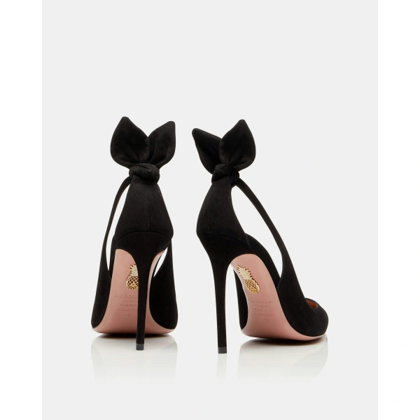 Aquazzura Bow Tie Pump 105 in Black Suede, view 4 | Pumps