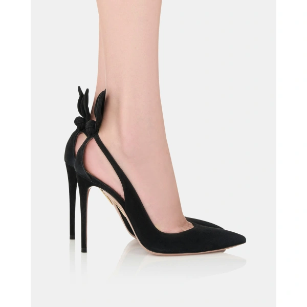 Aquazzura Bow Tie Pump 105 in Black Suede, view 5 | Pumps