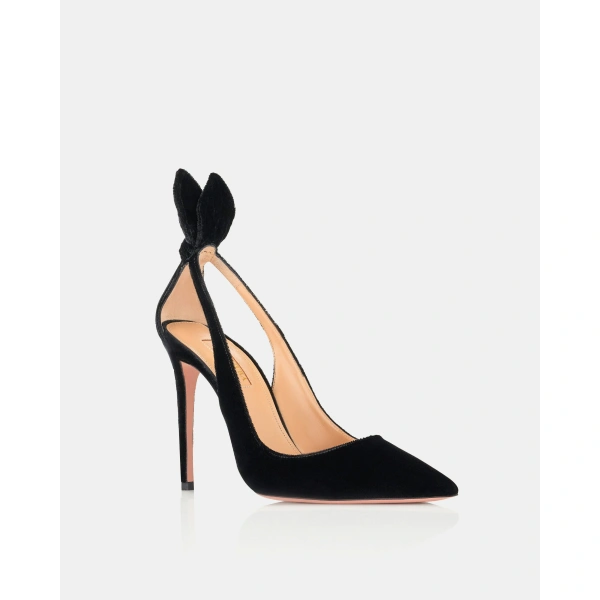 Aquazzura Bow Tie Pump 105 in Black Velvet, view 2 | Pumps