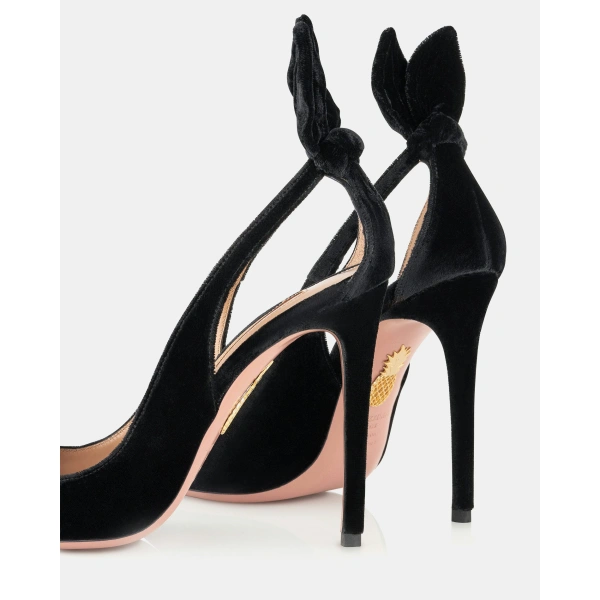 Aquazzura Bow Tie Pump 105 in Black Velvet, view 4 | Pumps
