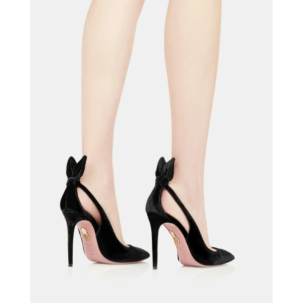 Aquazzura Bow Tie Pump 105 in Black Velvet, view 5 | Pumps