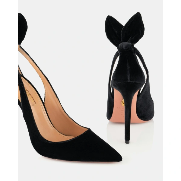 Aquazzura Bow Tie Pump 105 in Black Velvet, view 6 | Pumps