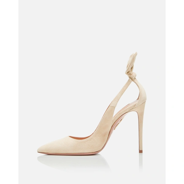 Aquazzura Bow Tie Pump 105 in Nude, view 3 | Pumps