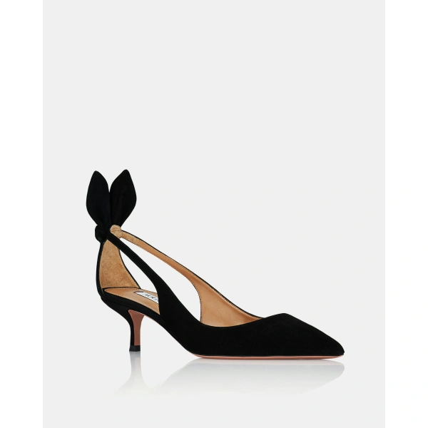Aquazzura Bow Tie Pump 50 in Black, view 2 | Kitten Heels