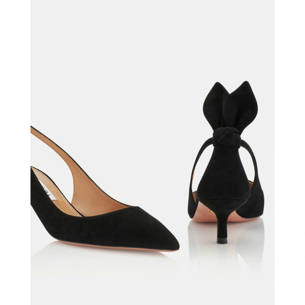 Aquazzura Bow Tie Pump 50 in Black, view 3 | Kitten Heels