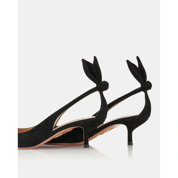 Aquazzura Bow Tie Pump 50 in Black, view 4 | Kitten Heels