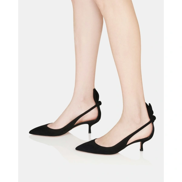 Aquazzura Bow Tie Pump 50 in Black, view 5 | Kitten Heels