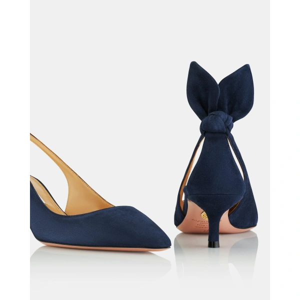 Aquazzura Bow Tie Pump 50 in Mezzanotte Navy, view 4 | Kitten Heels