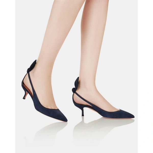 Aquazzura Bow Tie Pump 50 in Mezzanotte Navy, view 5 | Kitten Heels