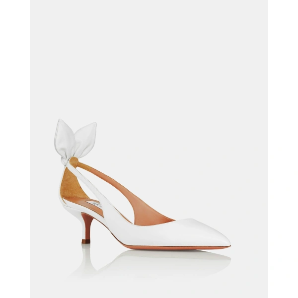Aquazzura Bow Tie Pump 50 in White, view 2 | Kitten Heels