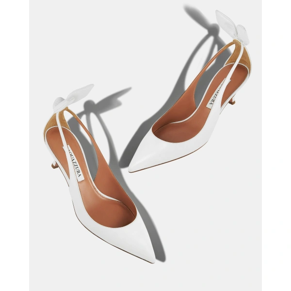 Aquazzura Bow Tie Pump 50 in White, view 3 | Kitten Heels