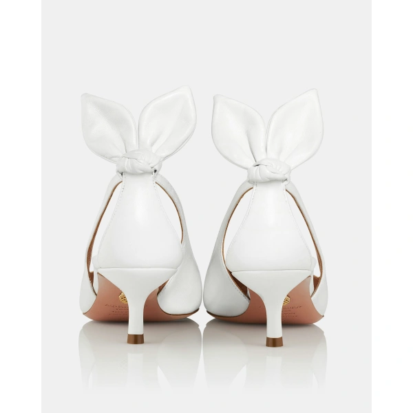 Aquazzura Bow Tie Pump 50 in White, view 4 | Kitten Heels