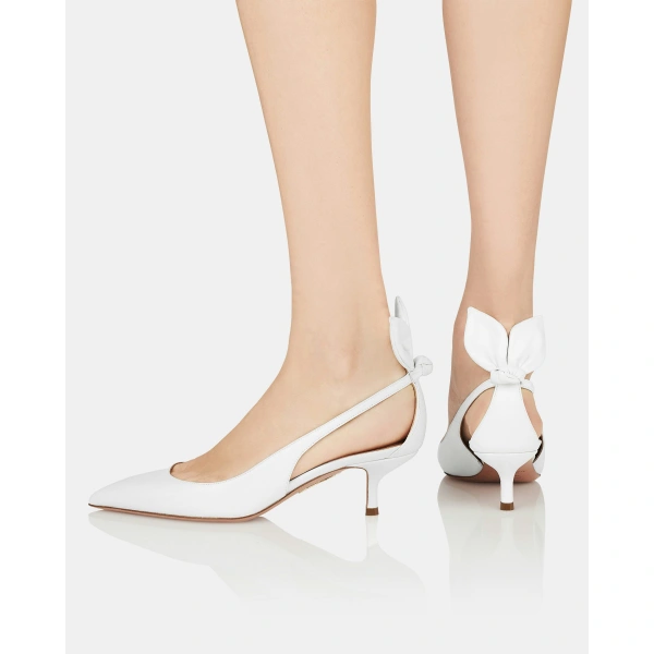 Aquazzura Bow Tie Pump 50 in White, view 5 | Kitten Heels