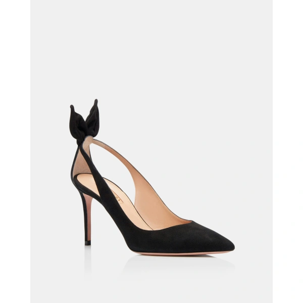 Aquazzura Bow Tie Pump 85 in Black Suede, view 2 | Pumps