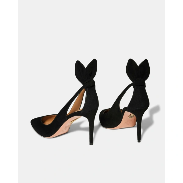 Aquazzura Bow Tie Pump 85 in Black Suede, view 3 | Pumps
