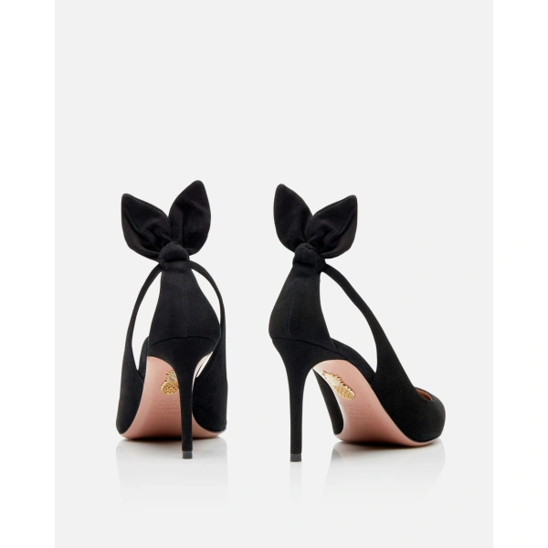 Aquazzura Bow Tie Pump 85 in Black Suede, view 4 | Pumps
