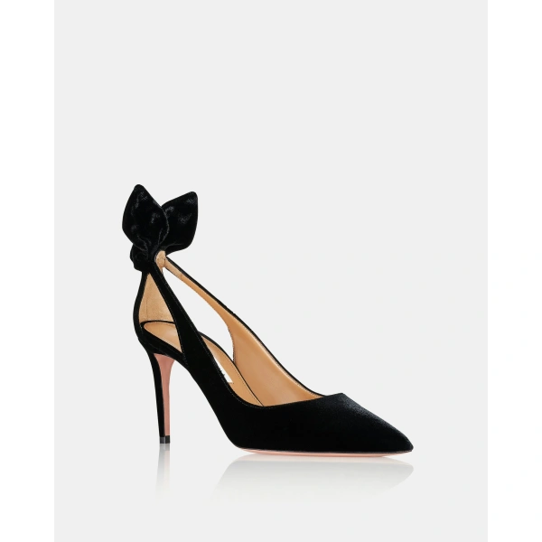 Aquazzura Bow Tie Pump 85 in Black Velvet, view 2 | Pumps