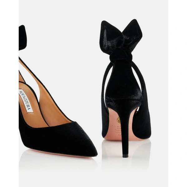 Aquazzura Bow Tie Pump 85 in Black Velvet, view 3 | Pumps