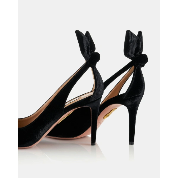 Aquazzura Bow Tie Pump 85 in Black Velvet, view 4 | Pumps