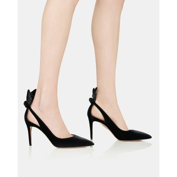 Aquazzura Bow Tie Pump 85 in Black Velvet, view 5 | Pumps
