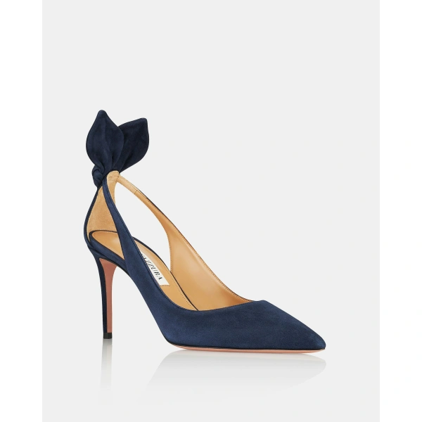 Aquazzura Bow Tie Pump 85 in Mezzanotte Navy, view 2 | Pumps