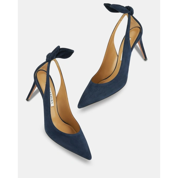 Aquazzura Bow Tie Pump 85 in Mezzanotte Navy, view 3 | Pumps