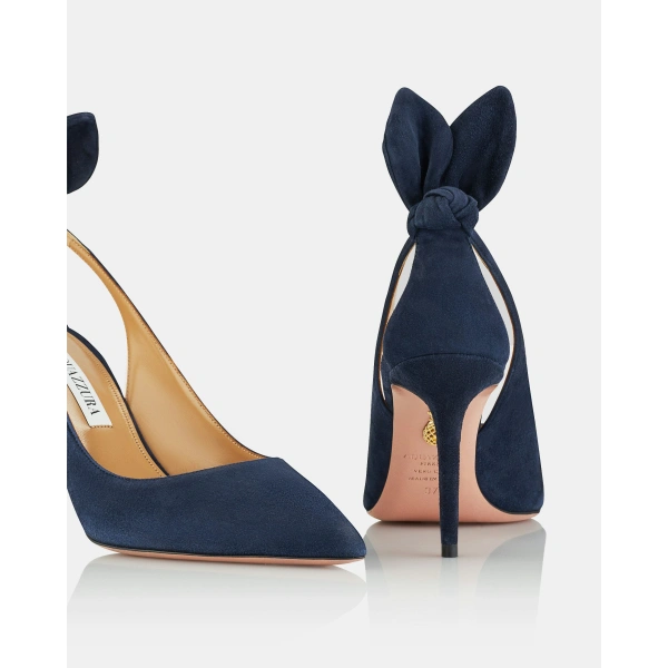 Aquazzura Bow Tie Pump 85 in Mezzanotte Navy, view 4 | Pumps