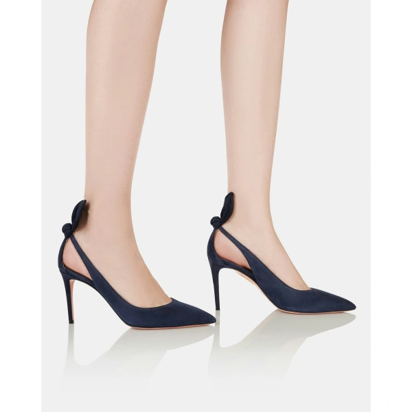 Aquazzura Bow Tie Pump 85 in Mezzanotte Navy, view 5 | Pumps