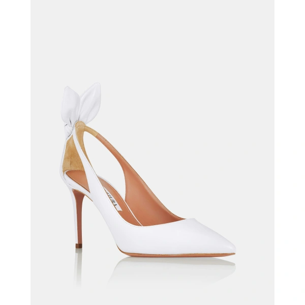 Aquazzura Bow Tie Pump 85 in White, view 2 | Pumps