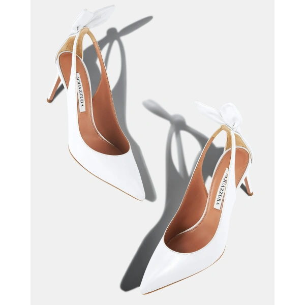 Aquazzura Bow Tie Pump 85 in White, view 3 | Pumps