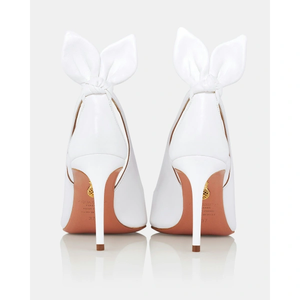 Aquazzura Bow Tie Pump 85 in White, view 4 | Pumps