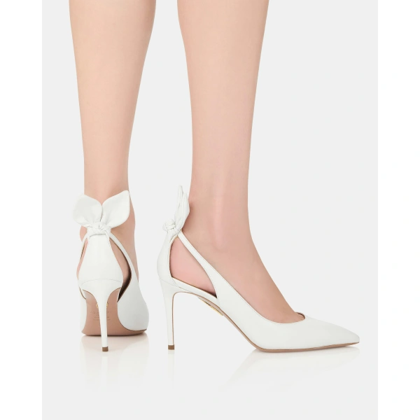 Aquazzura Bow Tie Pump 85 in White, view 5 | Pumps
