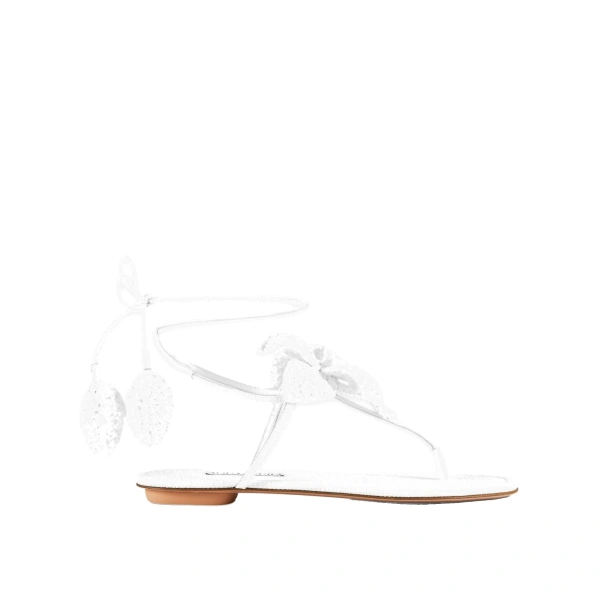 Aquazzura Calypso Sandal Flat in White | Sandals