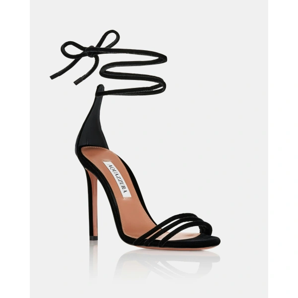 Aquazzura Caresse Wrap Sandal 105 in Black, view 2 | Sandals