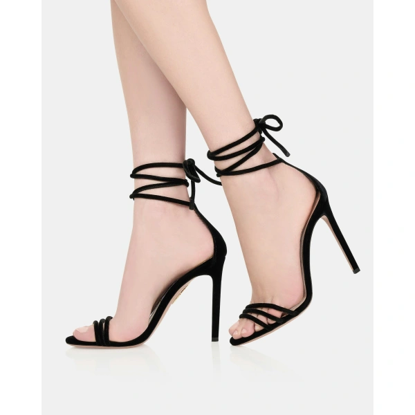 Aquazzura Caresse Wrap Sandal 105 in Black, view 4 | Sandals